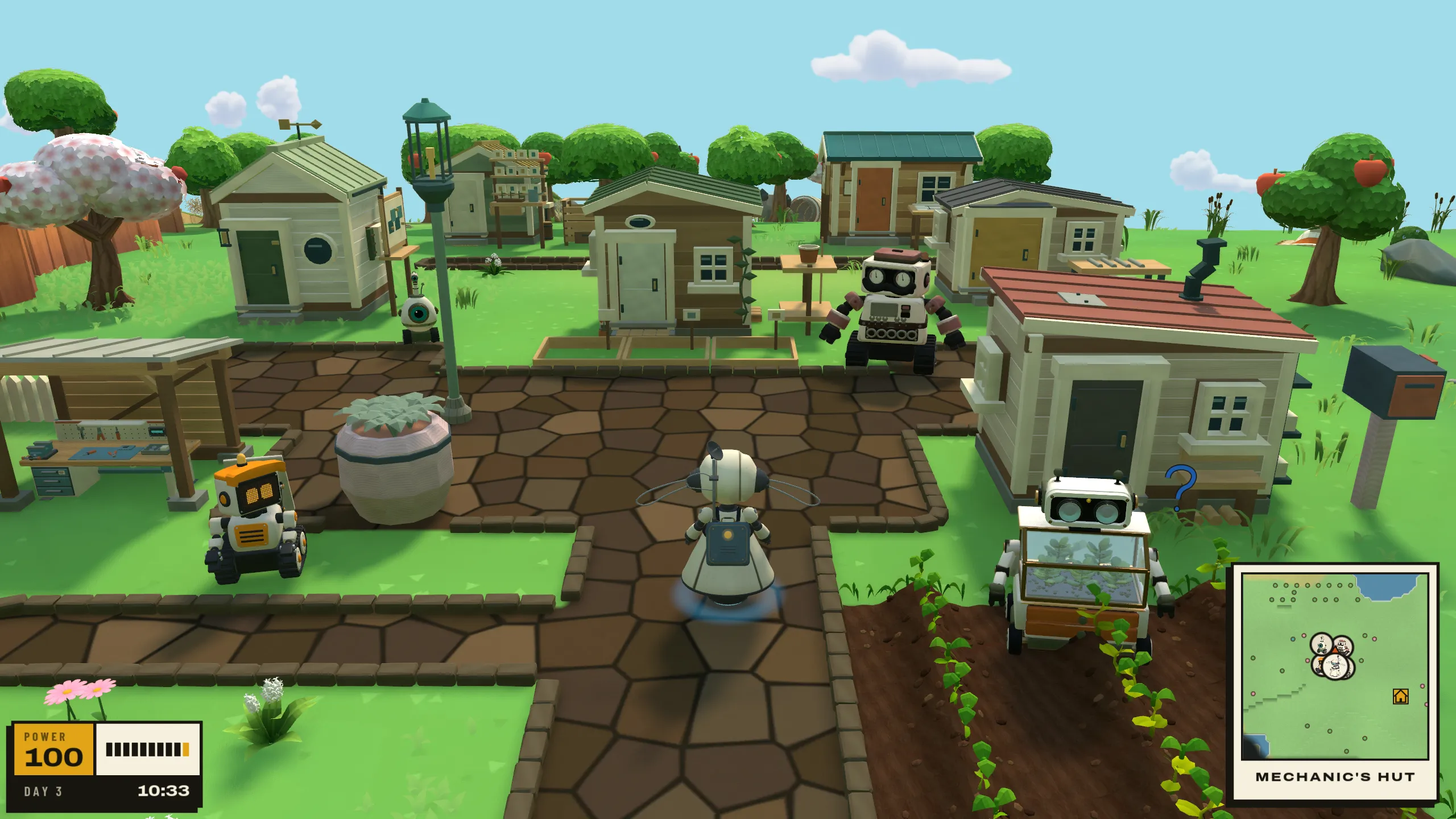 Neighbours face the street between upgraded huts and connecting paths.